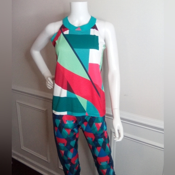 Adidas Girls Multicolor Geometric Adizero Tennis Tank Top - Picture 2 of 11